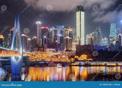 Amazing Night View Of Skyscrapers In Downtown Chongqing China