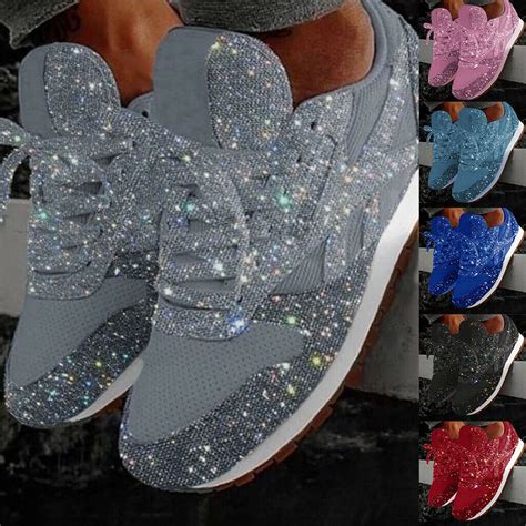 Women Sequins Sneakers Casual Breathable Bling Glitter Lace Up Gym