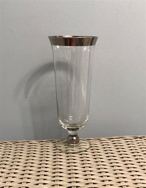 Clear Glass Pedestal Vase With Silver Rim And Stem Etsy
