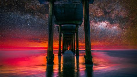 Scripps Pier Wallpaper 4k La Jolla United States Milky Way Starry