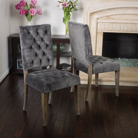 Myrtle Charcoal Velvet Dining Chair Set Of 2 Tufted Dining Chairs