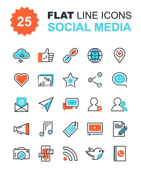 Abstract Vector Collection Of Flat Line Social Media Icons Design