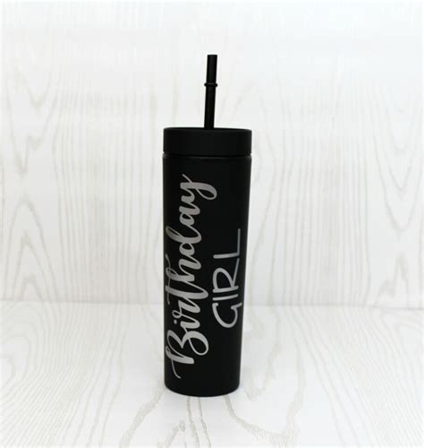 personalized birthday skinny tumbler with lid and straw monogrammed tumbler ebay