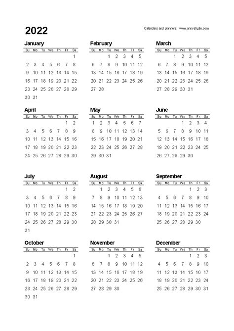 Small 2022 Calendar