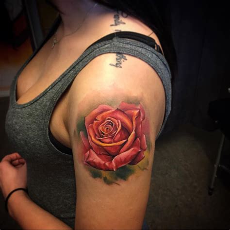 See more ideas about rose tattoo, rose tattoo on side, gothic rose. Red Rose Shoulder Tattoo | Best tattoo design ideas