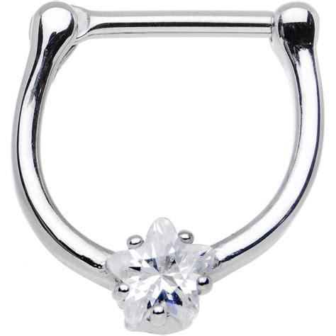 16 Gauge 516 Clear Gem Stainless Steel Star Septum Clicker Septum Piercing Jewelry Septum