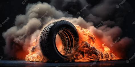 Premium Photo The Car Tire On Fire With Smoke Coming From It