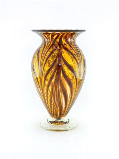 Hand Blown Art Glass Vase Gold Amber Scarlet By Paradiseartglass