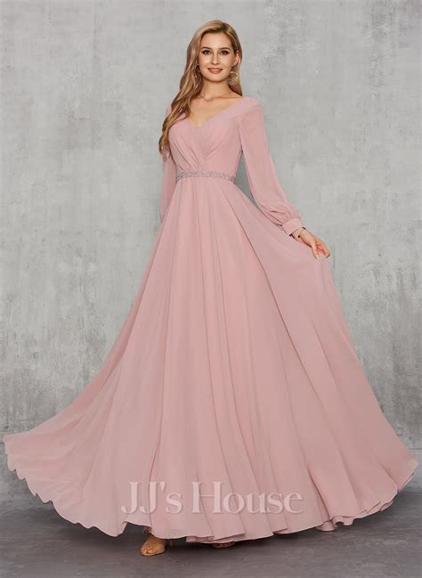 A Linien Kleid V Ausschnitt Bodenlang Chiffon Abendkleid Mit