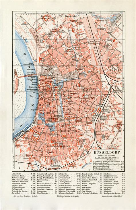 Düsseldorf Historischer Stadtplan Karte Lithographie Ca 1903 Archi