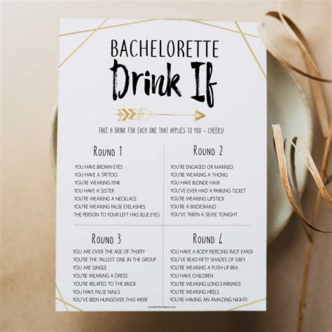 Bachelorette Drink If Game Bride Tribe Bachelorette Party Games Ohhappyprintables