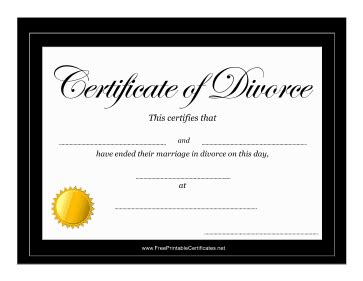 Divorce Certificate Printable Certificate