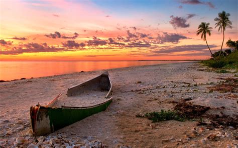 Wallpaper The Sunset Beach Scenery The Sea The Broken Boat The Red