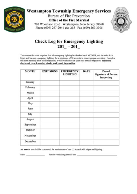 Free Printable Emergency Lighting Test Log Template Printable Templates