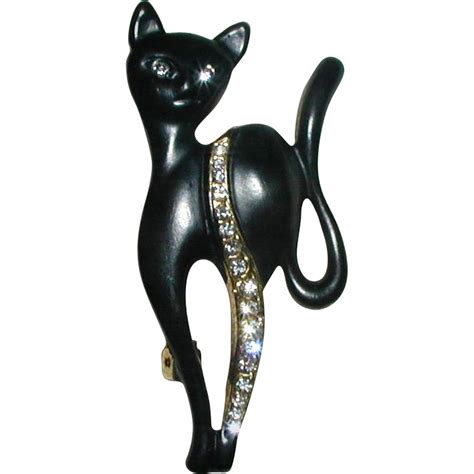Black Cat Pin Enamel And Rhinestones Cat Pin Rhinestone Enamel Pins