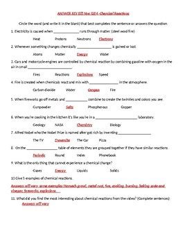 The nature of bill nye energy worksheet answers in education. Spice of Lyfe: Bill Nye Chemical Reaction Worksheet