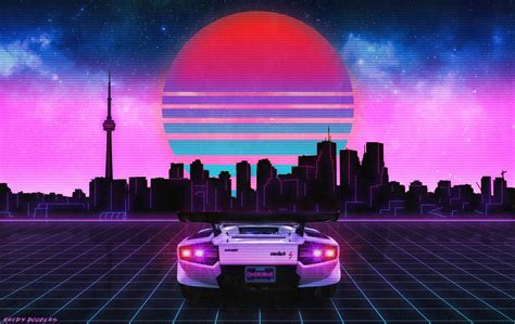 945157 Retrowave Synth Artwork Neon Synthwave Vehicle Car Rare