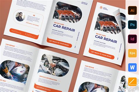 Car Repair Brochure Bifold Illustrator Templates Creative Market