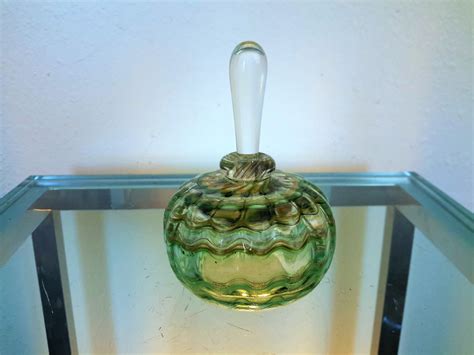 Blown Art Glass Perfume Bottle With Stopper Green Amber Etsy Perfume Bottle Art Glass