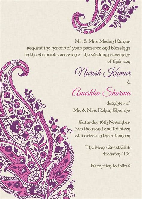 Message in indian wedding card wordings. Paisley Motif - Pink - Indian Wedding Invitations | Indian ...