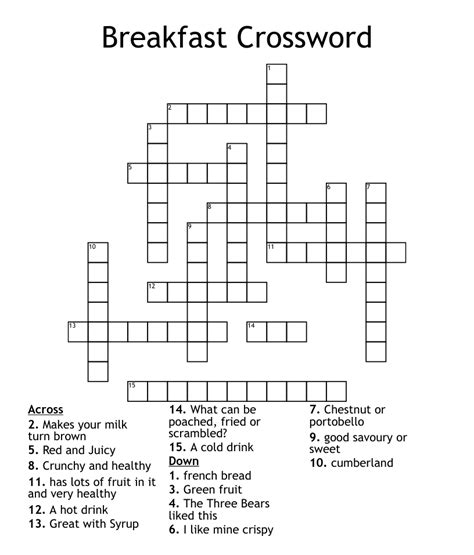 Breakfast Esl Printable Crossword Puzzle Worksheet For Kids