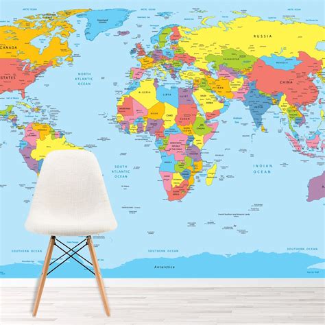 Watercolor Cute World Map Desktop Wallpaper World Map Wall Mural