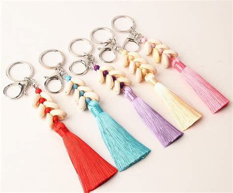 1pc Boho Style Colorful Keychain Shandmade Shell With Long Tassel Alloy