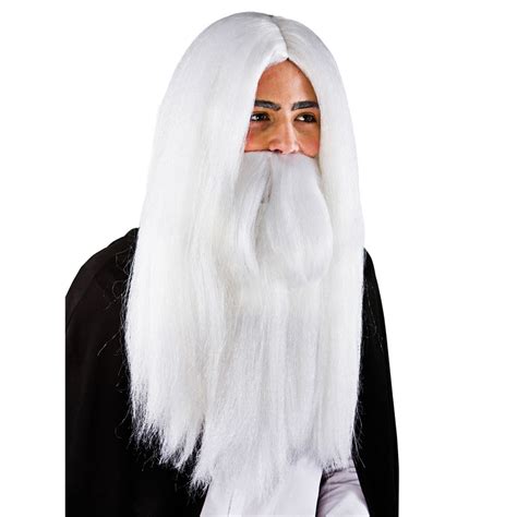 White Wizard Wig And Beard Mens Fancy Dress Halloween Xmas Adult Costume