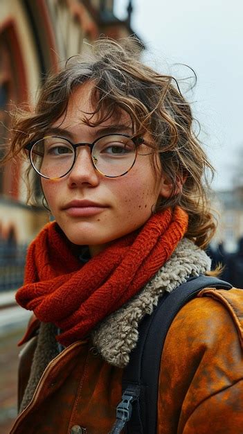 Premium Ai Image A Woman With Glasses And A Red Scarf