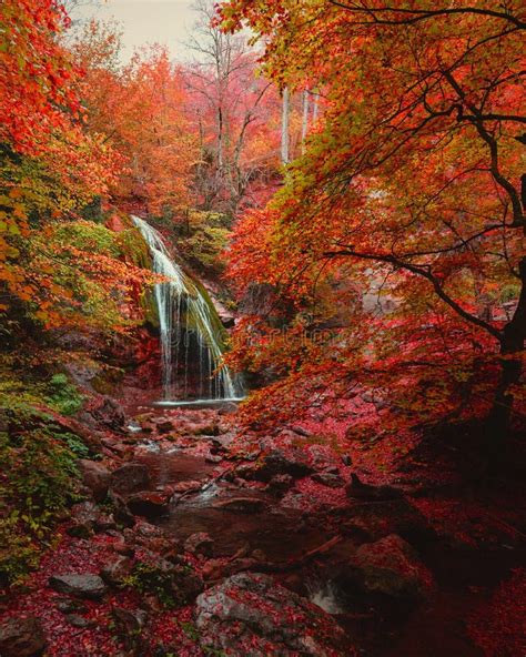 Waterfall In The Autumn Forest Stock Image Image Of Landscape River