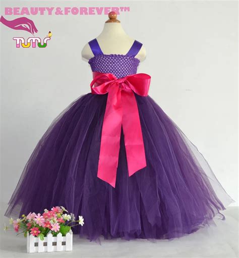 Newest Lined Dark Purple Flower Girl Tutu Dress With Hot Pink Ribbon