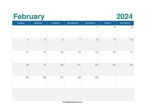 February 2024 Printable Calendar Printable Templates Wonderland