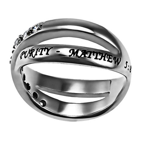 Purity Ring For Girls Criss Cross Band With Bible Verse And Cz Stones