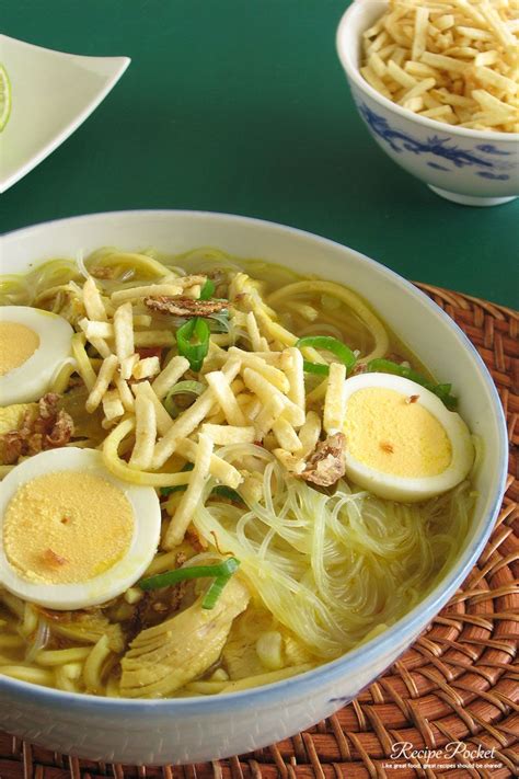This rich and fragrant meat broth delight is brightened by fresh turmeric and herbs, with skinny rice. Soto Ayam - Indonesian Chicken Noodle Soup | Recipe | Chicken soup recipes, Homemade soup, Soto ...