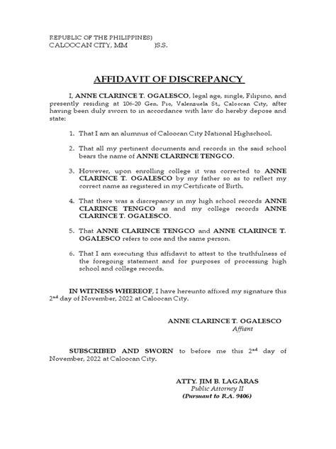 Affidavit Of Discrepancy Pdf Affidavit Civil Law Common Law
