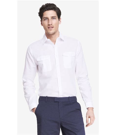 Express Linen Cotton Two Pocket Shirt In White For Men Lyst