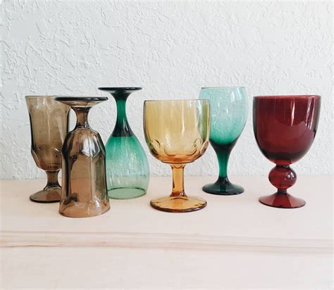 Vintage Colored Wine Glasses Mid Century Modern Bohemian Etsy
