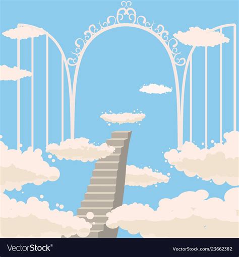 Road Stairs To Heaven Open Gates Of Heaven Sky Vector Image