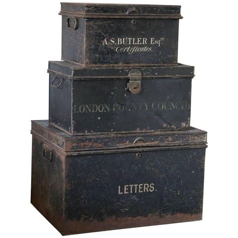 Set Of Three Antique Stacked Metal Document Boxes Found In France With