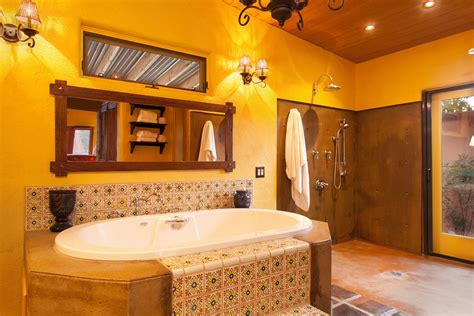 Master Bath In Mexican Hacienda Style With Open Dual Shower And