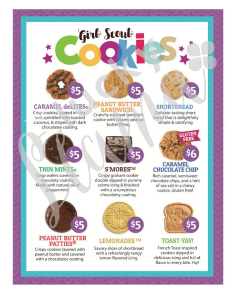 Abc Girl Scout Cookie Menu All 9 Cookies 5 6 Box Prices Etsy