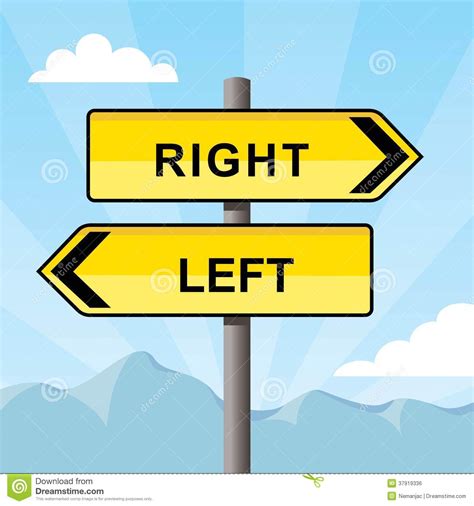 Yellow Direction Sign Pointing Opposite Directions Words Right And