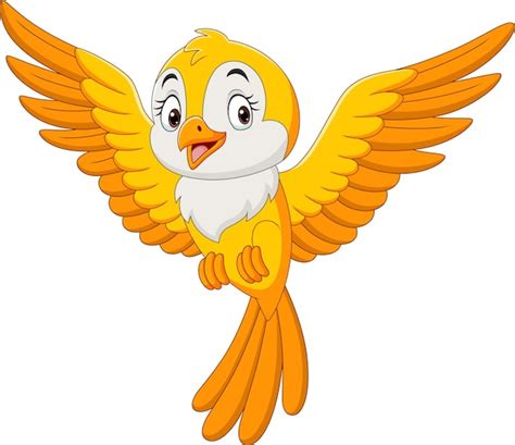 Desenho Animado Bonito Pássaro Amarelo Voando Vetor Premium