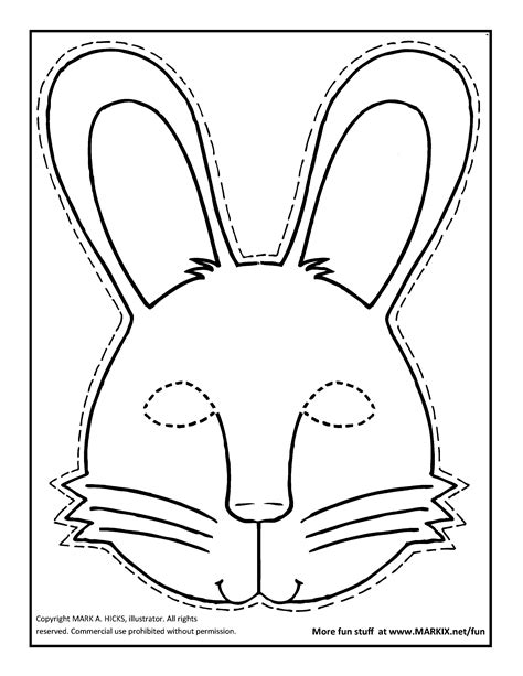 Rabbit mask coloring page (2). Bunny Mask Coloring Page