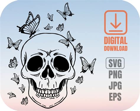 Butterfly Skull Svg File Halloween Skull Svg Skeleton Head Etsy