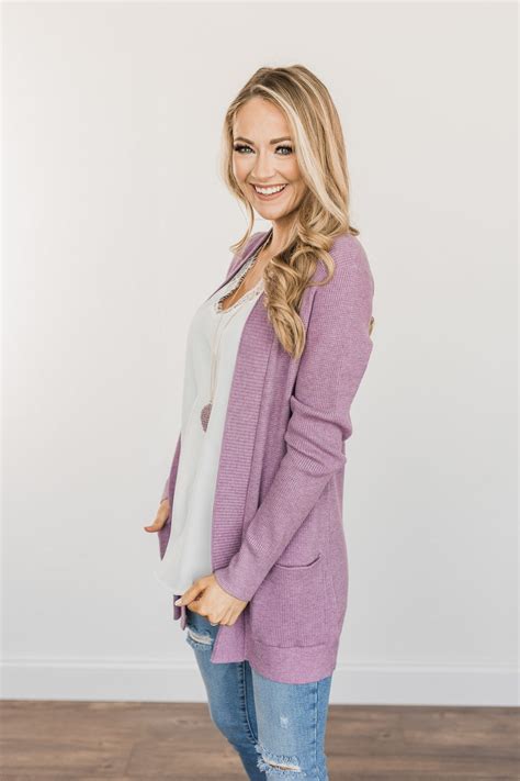 Cloud Nine Waffle Knit Cardigan Lavender The Pulse Boutique