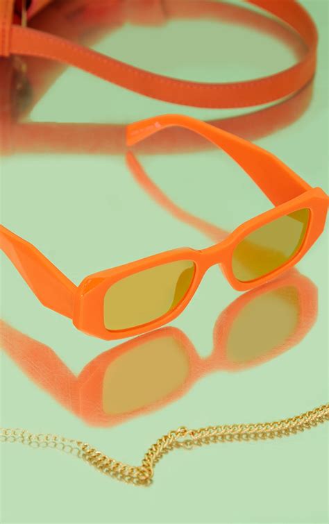 Recycled Orange Mirrored Lens Rectangular Frame Sunglasses Prettylittlething Aus