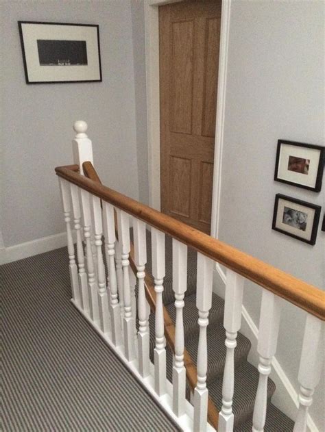 A stair railing and banister add dramatic elements to a always sand with the grain, and don't push down on the sander, which actually. Farrow & Ball Inspiration Ammonite walls. | Staircase ...