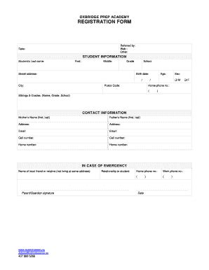 Fillable Online Oxbridge Prep Registration Form Oxbridge Prep Academy