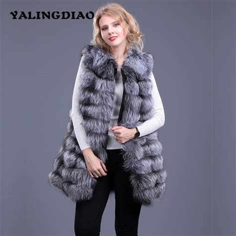 2018 natural real fox fur vest long fur sleeveless high quality coat women winter fashion fur